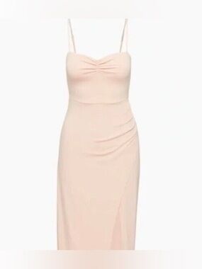 Aritzia Wilfred Flight Coral Blush Ruched Slit Maxi Dress